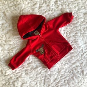 Red fleece zip hoodie size 6 months